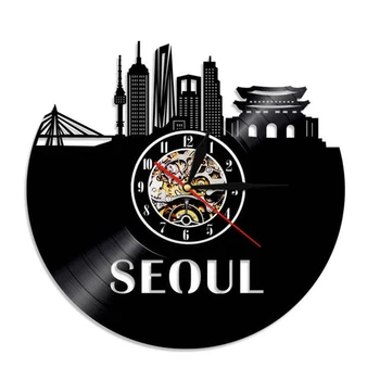 Seulo Panorama Meno Dekoratyvinės Sienų Laikrodis Modernus Dizainas Korėjos Sostinės Panoramą Vinilo Įrašas Sieninis Laikrodis Unikalų Kelionės Dovanos