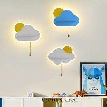 Vaikų kambario sienos lempa debesis animacinių filmų šiltas Amerikos šiuolaikinės paprasta, naktiniai staleliai, lempa mergina, akių apsauga, led lempos kambarys