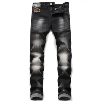 Subraižytas jeans vyriškos kelnės juodos tiesios kojos vyriškos kelnės micro-ruožas Originalaus dizaino naujų Europos ir Amerikos stiliaus