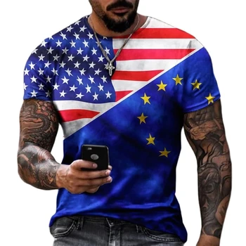 Vasaros vyriški T-shirt 3d Print T-marškinėliai trumpomis Rankovėmis Mados Amerikos Vėliava Kvėpuojantis Fitneso Drabužių Viršūnes XS-6xl