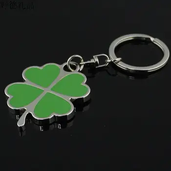 Mados žalia keturių lapų dobilų pasisekė žolės keychain raktų žiedas key chain dovana vyrų moterų
