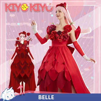 KIYO-KIYO Anime Moterų Princesė Belle Cosplay Kostiumų Gražuolė Suknelė Rinkinys Moterims Raudona Suknelė
