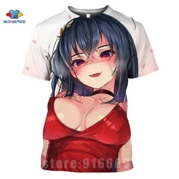 Sexy Anime Paplūdimys marškinėliai Kawaii Red Bikini Girl 3D Print T Shirt Cosplay Katė Vyrų, Moterų sporto Salė
