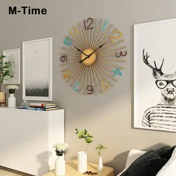 Didelis Metalo Aukso Sieninis Laikrodis Modernaus Dizaino Dekoratyvinis Baras, Kavinė Kūrybos Šiaurės Didelis Kabinti Laikrodžiai Sienos Žiūrėti Namų Dekoro reloj