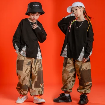 Vaikai Laisvi Marškinėliai Hiphop Kelnes Streetwear Vaikų Džiazo, Šiuolaikinio Šokio Kostiumai Berniukams, Hip-Hop Šokių Drabužiai Mergaitėms, Drabužiai DQS8857