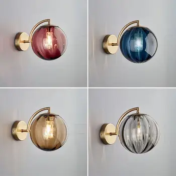 Šiaurės spalvą kamuolys stiklo siena lempos, modernus paprasta kambarys naktiniai E14 Sienos Lempos Šviesą lemputė LED lemputė dovanų