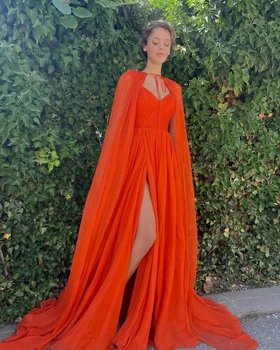 Oranžinės spalvos Šifono Prom Dresses Spageti Brangioji vakarinę Suknelę su Ilgai Paslaptyje Pusėje Ritininės Įžymybė Prabangių Dizainerio Suknelės, Šaliai