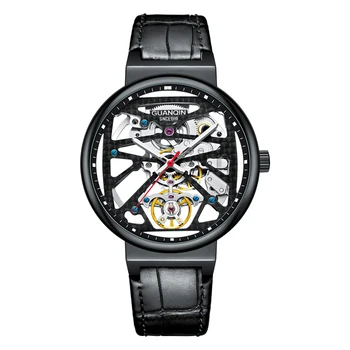Mados Skeletas Žiūrėti Prabangos prekės GUANQIN Laikrodžiai Mens 2020 Tuščiaviduriai Iš Tourbillon Automatinis laikrodis Safyras Šviesos Vandeniui