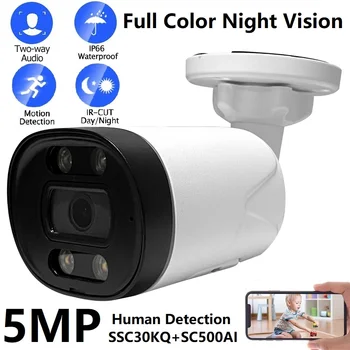 4MP 5MP POE IP Kamera Lauko CCTV Saugumo Kameros Žmogaus Aptikimo Full Naktinio Matymo Dviejų krypčių Garso Suvillance Fotoaparatas