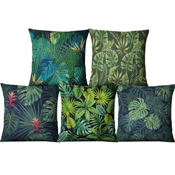 Dekoratyvinis mesti užvalkalas padengti žalia lapai tropinių augalų medvilnės skalbiniai, pagalvės dangtelis sofa namų 