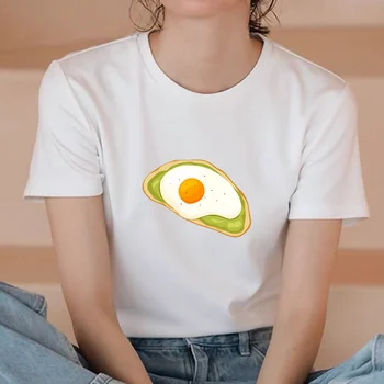 Klasikinis Animacinis O-Kaklo Marškinėliai moteriški Balti trumpomis Rankovėmis T-Shirt 90s Harajuku Gatvės Karšto Kiaušinių Sandwich Pardavimo Atspausdintas T-Shirt