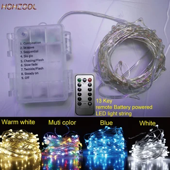 Baterija 5M 10m LED Sidabro Spalvos Vario Viela Pasakų String Šviesos lemputė su nuotolinio už Kalėdų, Vestuvių ir vakarėlių