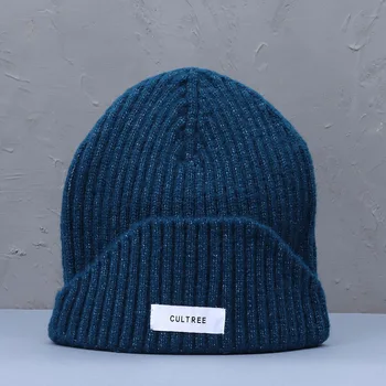 2022 moterų žiemos skrybėlę Šiltas Megztas Dryžuotas Kailio, Vilnos BeaniesThick Skullies hip-hop kepurės su Vyrų panamos skrybėlė