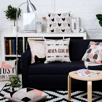 Skandinaviško Stiliaus Mesti pagalvės Katė Dekoratyvinės Pagalvėlės, Geometrinis Pagalvėlės Dangtis Namų Dekoro Rožinės spalvos Užvalkalas už sofos 45x45cm