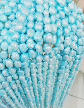 Nekilnojamojo Natūralių Gėlavandenių perlų 9MM Light blue pearl baroko perlas Laisvas Karoliukai vienos sruogos 35cm 15
