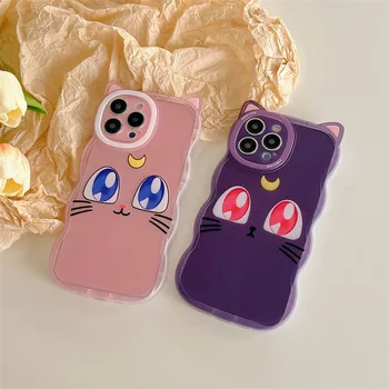 Anime Katė Rožinė, Violetinė Telefono Case Cover for IPhone 7 8 14 Plus 11 12 13 14 Pro X XR XS Max smūgiams atsparių Atvejų 