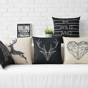 Pagalvėlė Geometrinis gyvūnų juodas ir baltas Elnias Širdies Laišką modelio sofos užvalkalas lino medvilnės pagalvėlės, pagalvės Dangtelis 45x45cm