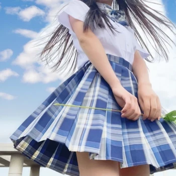 Japonijos Jk Uniformos Sijonas Moterų Mados Mielas Kawaii Pagrindinio Vasaros Jk Grotelės Sijonas 2022 Naujas Saldus, Minkštas Mergina Studentų Klostuotas Sijonas