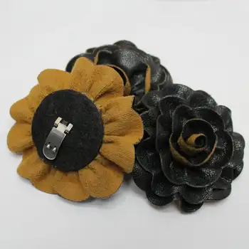4pairs 7cm Juodos odos gėlės įrašus, korsažas, rožių sagė pin,batų įrašus, odos, plaukų aksesuarai