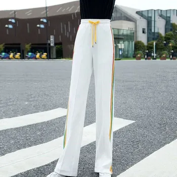 Moterų Korėjos Tiesiai Aukšto Liemens Kelnės Vaivorykštė Dryžuotas Atsitiktinis Ziajać Estetinės Harajuku Stilius Gatvės Stiliaus Moteris Laisvas Kelnes