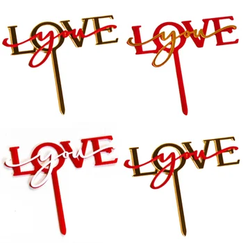 Dvigubo Akrilo Sluoksniais Tortas Topper MEILĘ Tau Širdies Aukso Cupcake Rėžtuvės Valentino Diena Vestuvės Džiaugtis Pyragas Apdaila