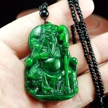Didmeniniams gražus Smaragdas ranka raižyti GuanGong Pakabukas Kinijos Green Jade Pakabukas - Buda Laimingas Amuletas Karoliai dovana