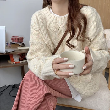 Ilgomis rankovėmis Megztinis Moterų 2021 m. Rudens/žiemos Naujo Stiliaus Japonų Studentai Tingus Stori Megztiniai Megztinis Prarasti Išorinis Dėvėti