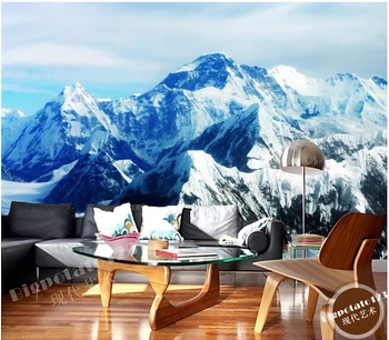 Naujausius 3D freskomis, Mount Qomolangma ledo kalnų peizažas de parede Papel, gyvenamasis kambarys TV sofa-lova, miegamojo sienos popieriaus