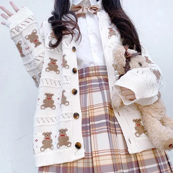 Užsienio stiliaus minkštas mergina Japonijos mielas lokys megztiniai megztinis džemperis moterims rudens ir žiemos prarasti išorinis sluoksnis plonas 2019 naujas