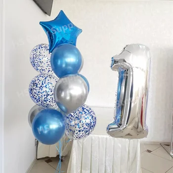 11pcs/set 40inch skaičius 1 aliuminio folija balionas mėlynas sidabro spalvos metalo balionas 18inch star balionas konfeti balionas gimtadienis 1