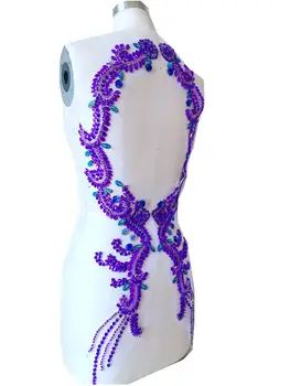 Violetinė Grynas rankų darbo siūti Cirkonio aplikacijos ant akių kristalai, dėmės 69*17X2 už suknelė 