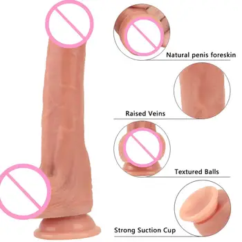 Tikroviškas Dildo Toy Silikono Realistiškas Penis Fleshcolor Lengva Valyti Naudinga Patogus Stipri Siurbimo Realus Gaidys