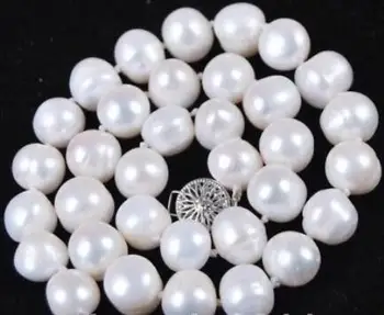 10-11mm Baltos spalvos gėlavandenių pobūdžio Dirbtiniu būdu išaugintų Perlų Vėrinį 18
