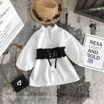 Baby Girl Marškinėliai Suknelė Su Korsetas-Dviejų dalių kostiumėlį 2021 M. Pavasario Vasaros Mielas Baltas Trijų Ketvirtį Rankovėmis Suknelė Vakarų Stiliaus Drabužius