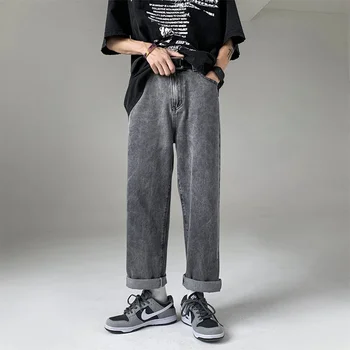 Vasaros Blue/Black Džinsai Vyrų Mados Atsitiktinis Tiesūs Džinsai Vyrams Streetwear Prarasti Hip-Hop Pločio Kojų Džinsinio audinio Kelnės Vyriškos Kelnės M-3XL