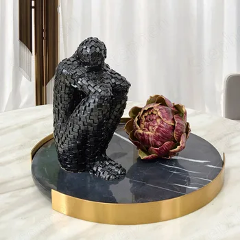 Natūralaus Marmuro Padėklai Dekoratyvinis Europos Šiuolaikinės Aukso rankena, Didelis Apvalus Kavos staliukas Dėklas Vaisių Užkandis Plokštės Kambarį Dekoro