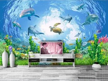 3d tapetai užsakymą freskos neaustinių 3d kambario tapetai Svajonių žuvis, povandeninis pasaulis TV nustatymas sienos, foto tapetai, sienų ir 3 d