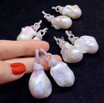 viena pora cirkonis ir baltos spalvos gėlavandenių perlų atgimsta keshi lašas kablys auskarai FPPJ didmeninė granules kalėdų dovana