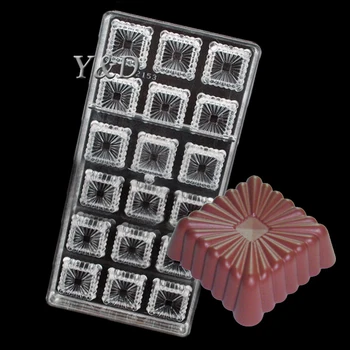 Muilas Kvadrato formos 15 Puodeliai, Gėlių Formos Polikarbonato Šokolado Pelėsis Sunku Įpurškimo Pelėsių PC