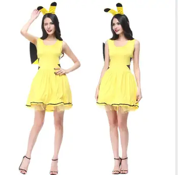 Mielas Pikachu Suknelė Moterims Unikalus Moterų Pikachu Cosplay Kostiumas Helovinas Šalis Kostiumas Moterims Vasaros Suknelė