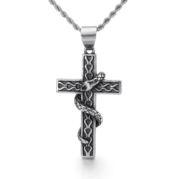 Europos ir Amerikos religinės kūrybos gyvatė apvyniotas kryžius pakabukas vyriški