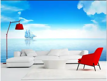 Custom freskos 3d sienos freskos ant sienos popieriaus Jūra ir balti debesys pagal mėlynas dangus namų dekoro foto tapetai už kambarį