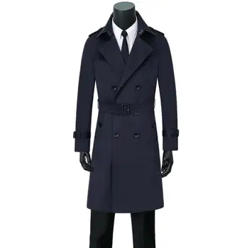 Mėlyna mens tranšėjos paltai S - 9XL vyras, vidutinio ilgio kailis vyrai, pavasarį, rudenį drabužių verslo atsitiktinis slim fit paltas ilgomis rankovėmis