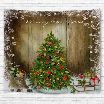 Kalėdų Gobelenas, Pušies Medis su Šiuo Dėžės Snieguotas Valdybos Kalėdos Kaimo Tema Sienos Kabinti, Miegamojo Kambarį