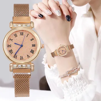 Mada, Prabanga Kalnų Krištolas Moterų Laikrodžiai Atsitiktinis Tekstūros Dial Dizaino Ponios Kvarciniai Laikrodžiai Rose Gold Plieno Tinklelio, Dirželis Laikrodis