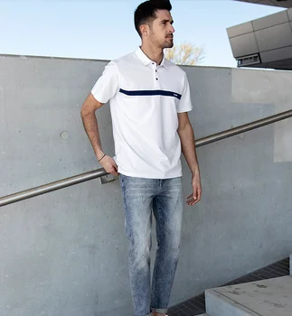 J8591 - vasaros nauji vyriški Polo Marškinėliai vyriški trumpi rankovėmis Puošnios baltos medvilnės Atvartas, T-shirt