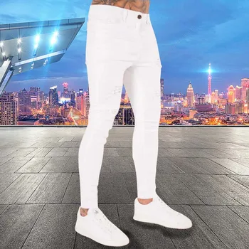 2022 Nauji vyriški Slim Baltos spalvos Džinsus Mados Kankina Skylių Liesas Sunaikinta Džinsinio audinio Kelnės Vyrų Streetwear Aukštos Kokybės Poilsiu Džinsai