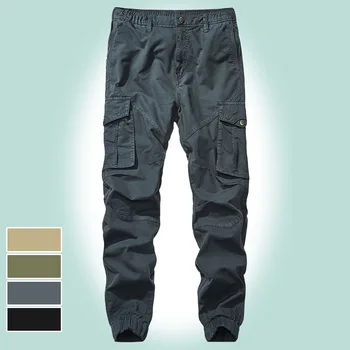 Rudenį pure color multi-pocket vyrų kelnės lauke Laisvalaikio aukštos kokybės darbo drabužiai Ploni skyriuje vyrų kelnės didelio dydžio