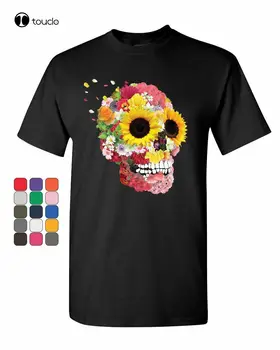 Saulėgrąžos Cukraus Kaukolės T-Shirt Dieną Mirusiųjų Calavera Meksika Mens Tee Marškinėliai t marškinėliai moterims