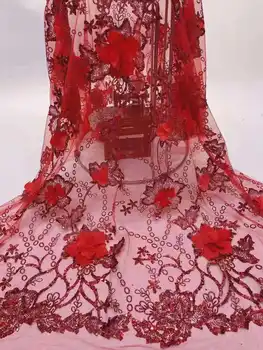 Gražus 3D klijuojami blizgučiai prancūzijos tiulio net nėrinių Audinio Afrikos nėrinių Nigerija audinio, Vakaro suknelės, vestuvių suknelė šalis
